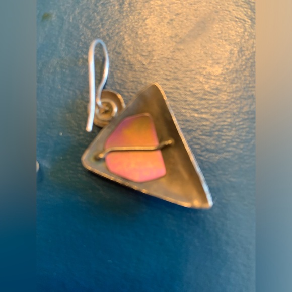 Artisan Silver and Purple Triangle Earrings